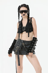 Black Halterneck Buckled Women's Punk Utility Vest - Product - 6