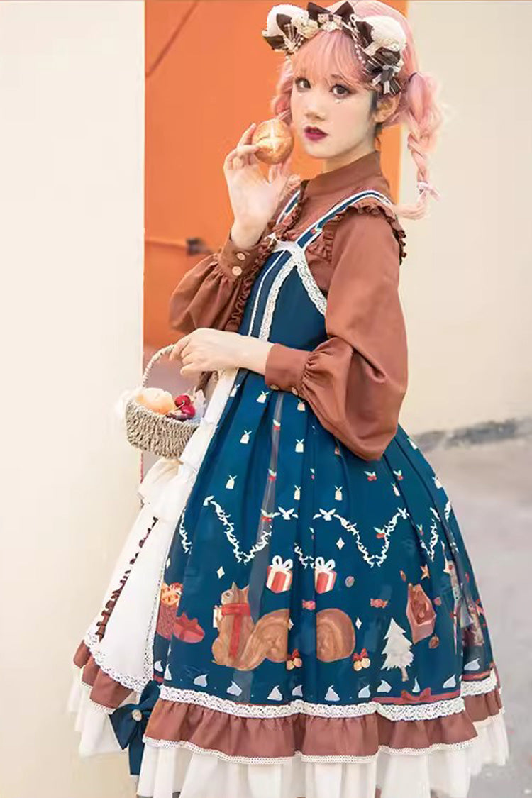 Multi-Color Christmas Far Away Print Ruffle Bowknot Sweet Princess Lolita Jsk Dress - Product - 2