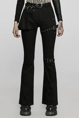 Black Hollow Lace Slim Detachable Belt Women's Steampunk Flared Leggings - Black - 1