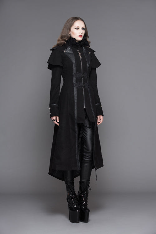 Black Fake Two Pieces Game Style Woollen Womens Punk Coats - Product - 5