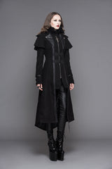 Black Fake Two Pieces Game Style Woollen Womens Punk Coats - Product - 5