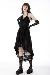 Black Off Shoulder Halterneck Ruffled Lace-Up Swallow Tail Floral Lace Women's Gothic Dress - Product - 8