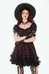 Black/Red Star Square-cut Collar Short Sleeves Lace Women's Gothic Priness Dress Graduation Dress - Black/Red - 1