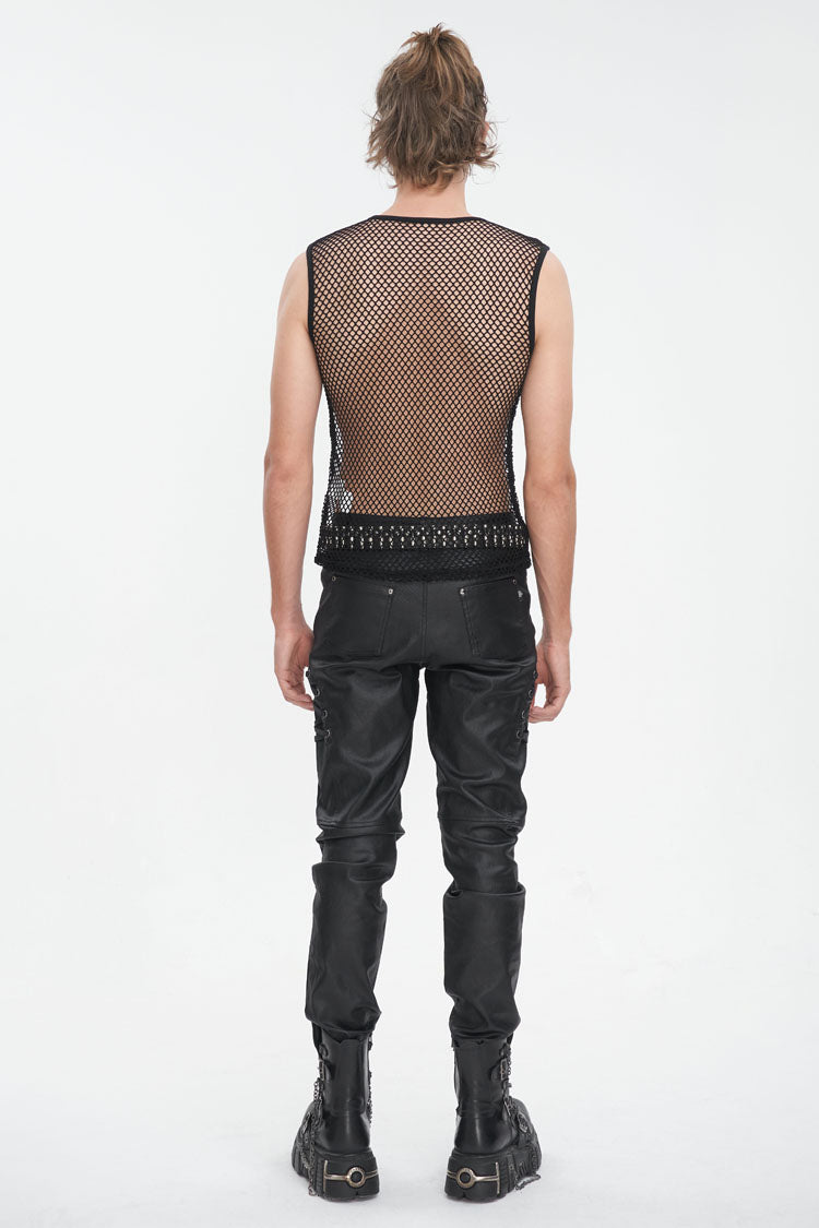 Black Round Collar Mesh Men's Gothic Vest - Product - 4
