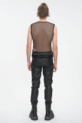 Black Round Collar Mesh Men's Gothic Vest - Product - 4