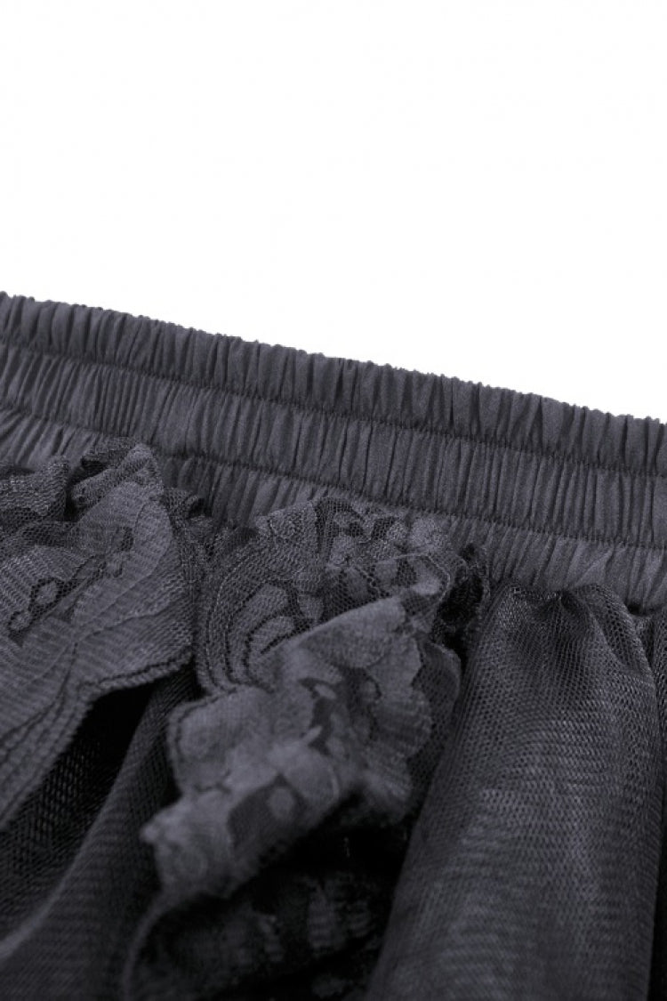 Black Multi-Layered Ruffled Lace Irregular Women's Gothic Swallow Tail Skirt - Product - 12
