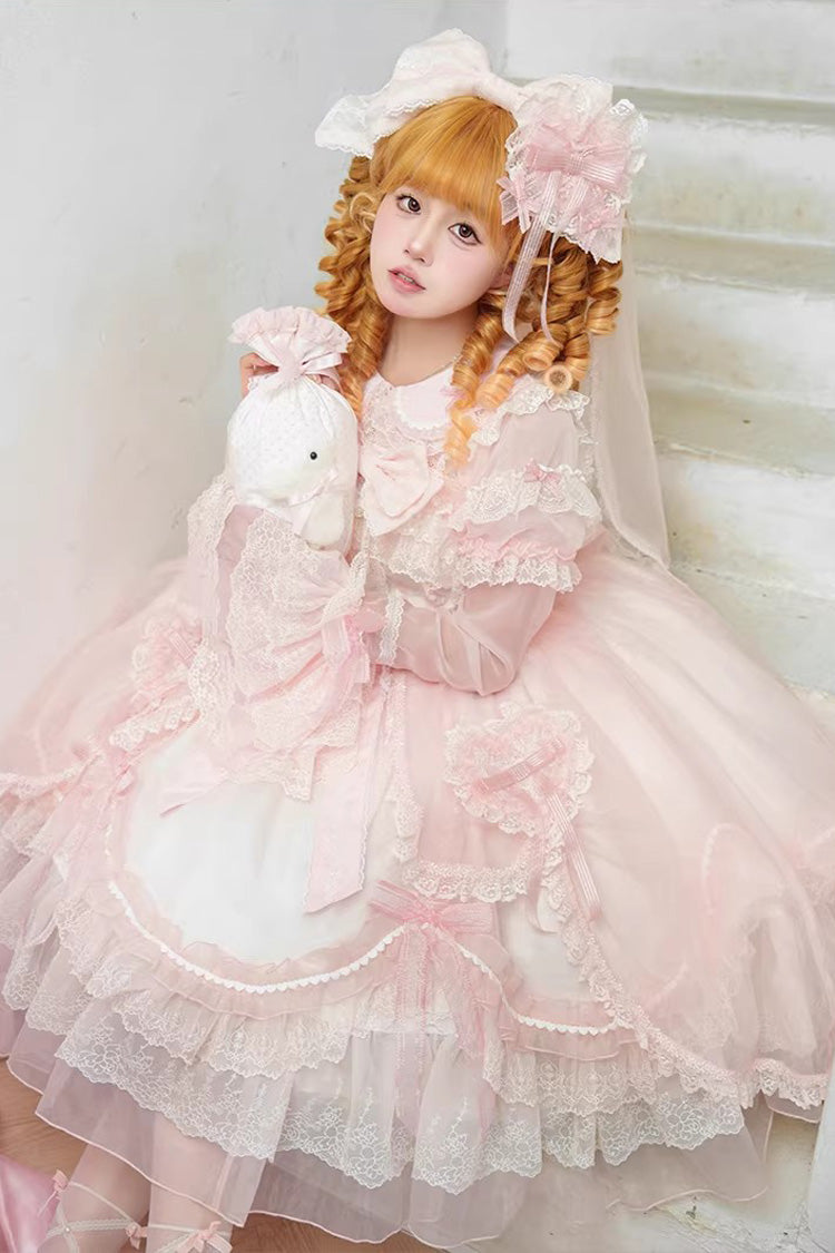 Pink [Candy Flavor] Square Collar Sleeveless Ruffled Bow Lace Sweet Gorgeous Lolita Jsk Dress - Product - 7