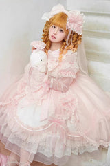 Pink [Candy Flavor] Square Collar Sleeveless Ruffled Bow Lace Sweet Gorgeous Lolita Jsk Dress - Product - 7