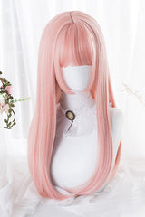 Pink Hime Cut Long Straight Hair Sweet Lolita Wig - Pink - 1