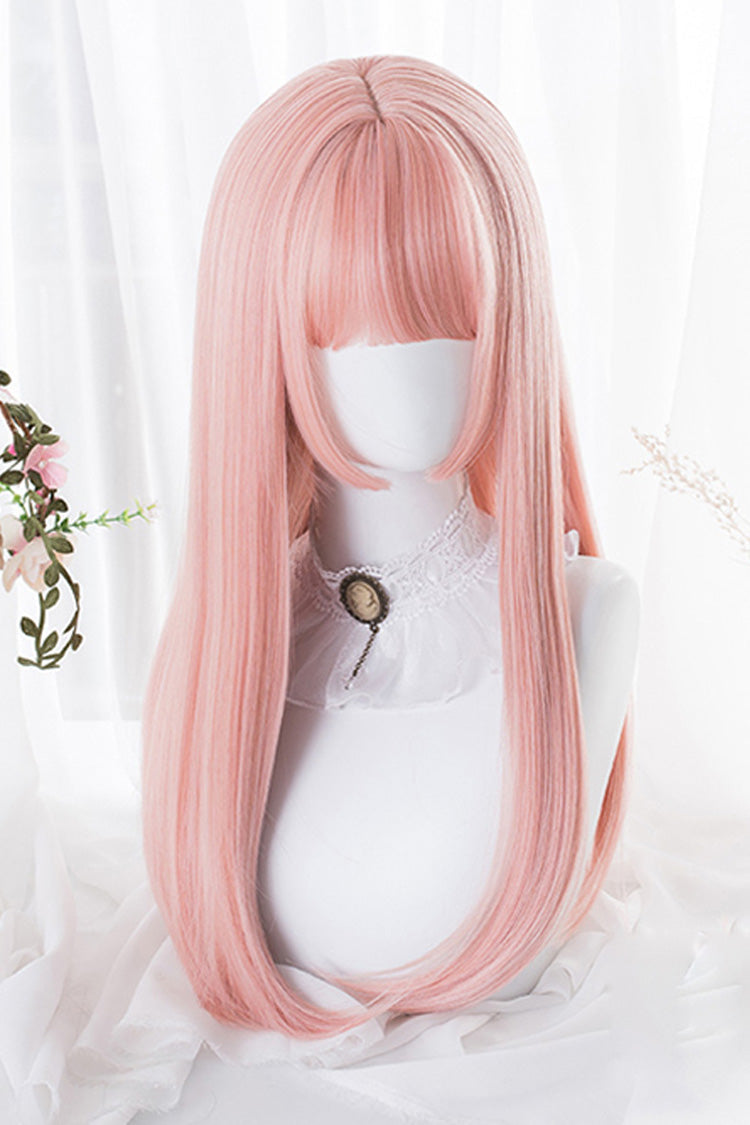 Pink Hime Cut Long Straight Hair Sweet Lolita Wig - Pink - 1