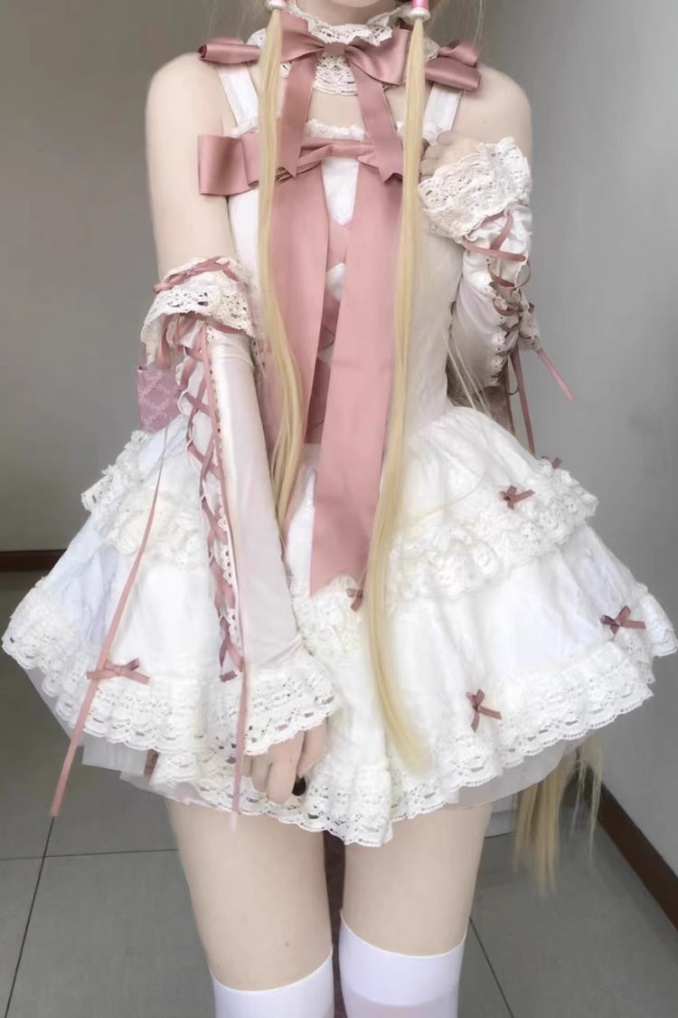 Pink/White Ribbon Embroidery Bowknot Lace-Up Sweet Elegant Princess Lolita Dress - Product - 3