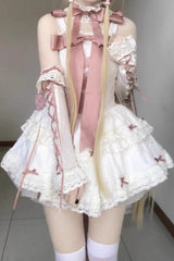 Pink/White Ribbon Embroidery Bowknot Lace-Up Sweet Elegant Princess Lolita Dress - Product - 3