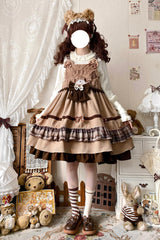 Brown Bear Triple-Layered Ruffle Bowknot Sweet Lolita Strap Dress - Product - 2