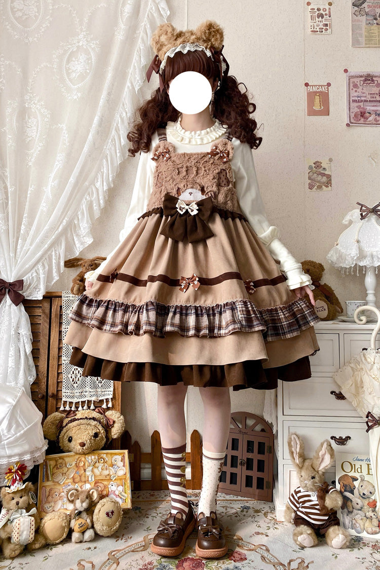 Brown Bear Triple-Layered Ruffle Bowknot Sweet Lolita Strap Dress - Product - 2