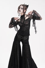 Black Long Sleeves Hollow Lace Mesh Ripped Women's Gothic Blouse - Product - 4