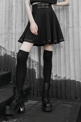 Black Casual High Waist Belted Women's Steam Punk Skirt - Product - 3