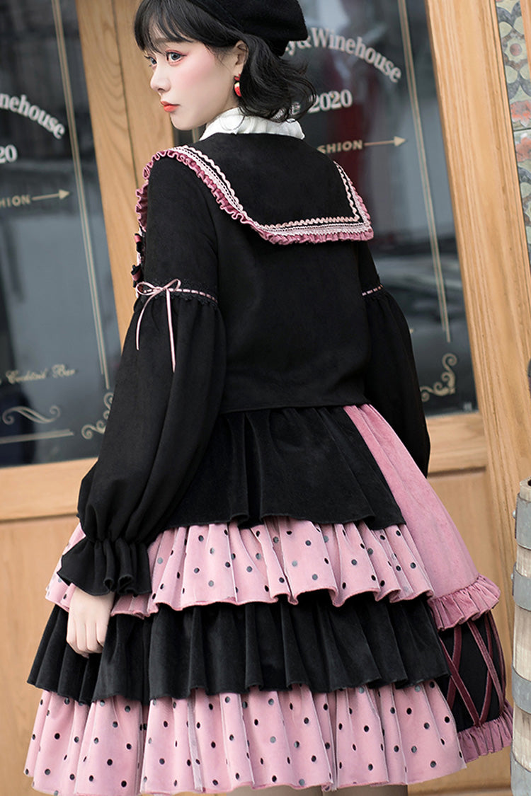 Red/Black Ruffle Stitching Vintage Sweet Lolita Dress - Product - 7