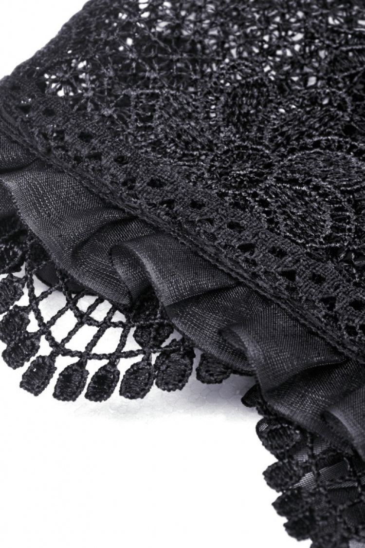 Black Ruffled Floral Embroidered Lace-Up Women's Gothic Corset - Product - 17