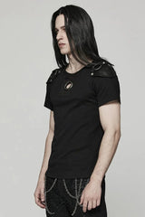 Black Short Sleeves Detachable Shoulder Pad Hollow Mens Steampunk T-Shirt - Product - 2
