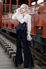 Black [Gold Hunter] Long Sleeves Pirate Style Gothic Long Pants - Black - 1