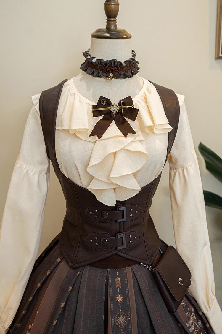 Demon Hunting Notes PU Gothic Punk Lolita Vest 2 Colors - Brown - 1