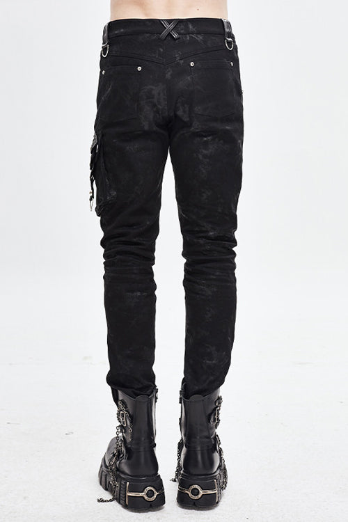 Black Patchwork Asymmetric Rivet Studded Punk Leather Mens Pants - Product - 4
