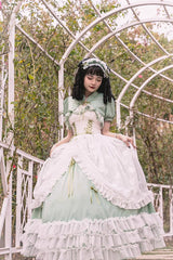 Green Multi-layer Ruffle Hanayome Lace Lace-Up Plus Size Sweet Lolita Jsk Dress (Long Version) - Product - 14