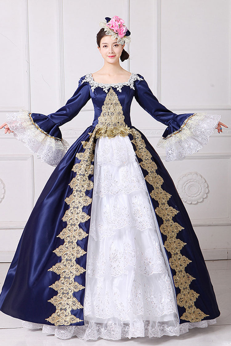 Hime Sleeves High Waisted Square Collar Embroidery Flower Print Victorian Lolita Prom Dress - Product - 4