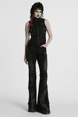Black Stand Collar Stitching Mesh Buckle Women's Punk Vest - Product - 4