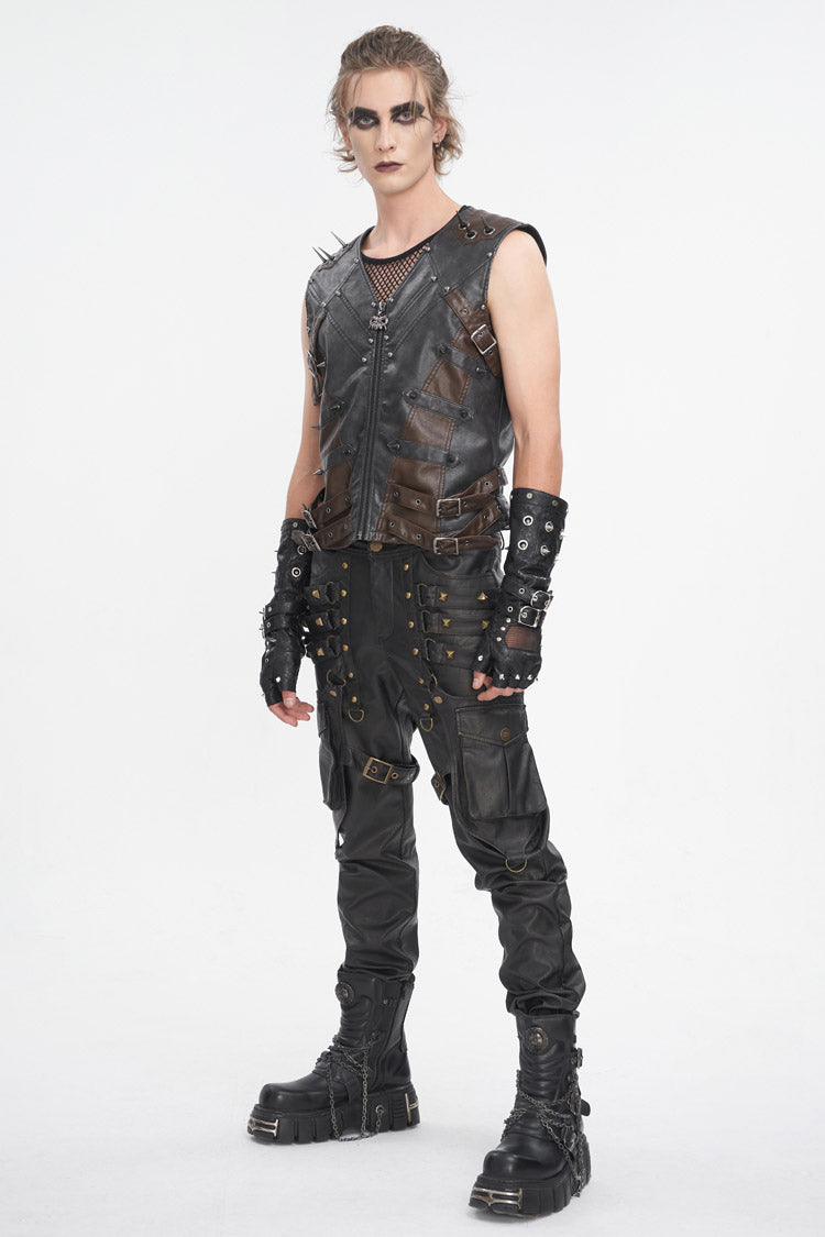Black Studded Faux Leather Men's Punk Vest - Product - 3