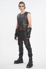 Black Studded Faux Leather Men's Punk Vest - Product - 3