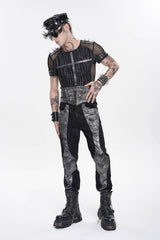 Black Multi-Layered Studded Zippered Eyelet Men's Punk Cool  Girdle - Product - 9