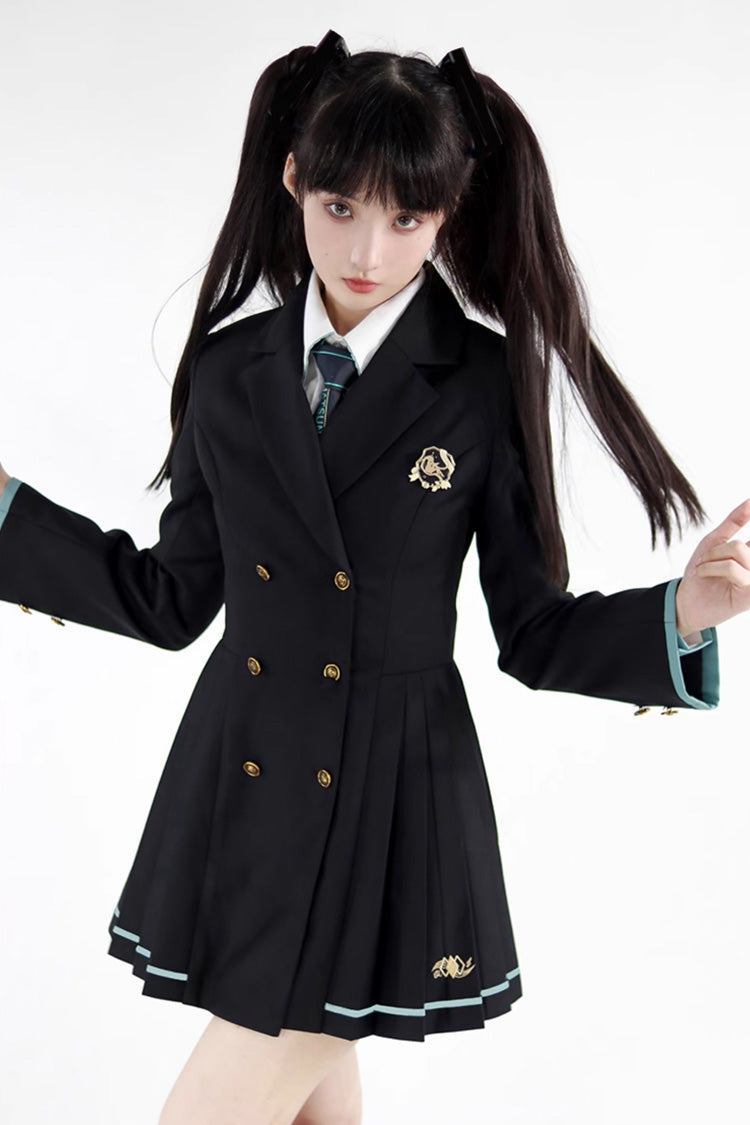 Black Long Sleeves Ginkgo Leaves Japanese School Suit Dress - Product - 5