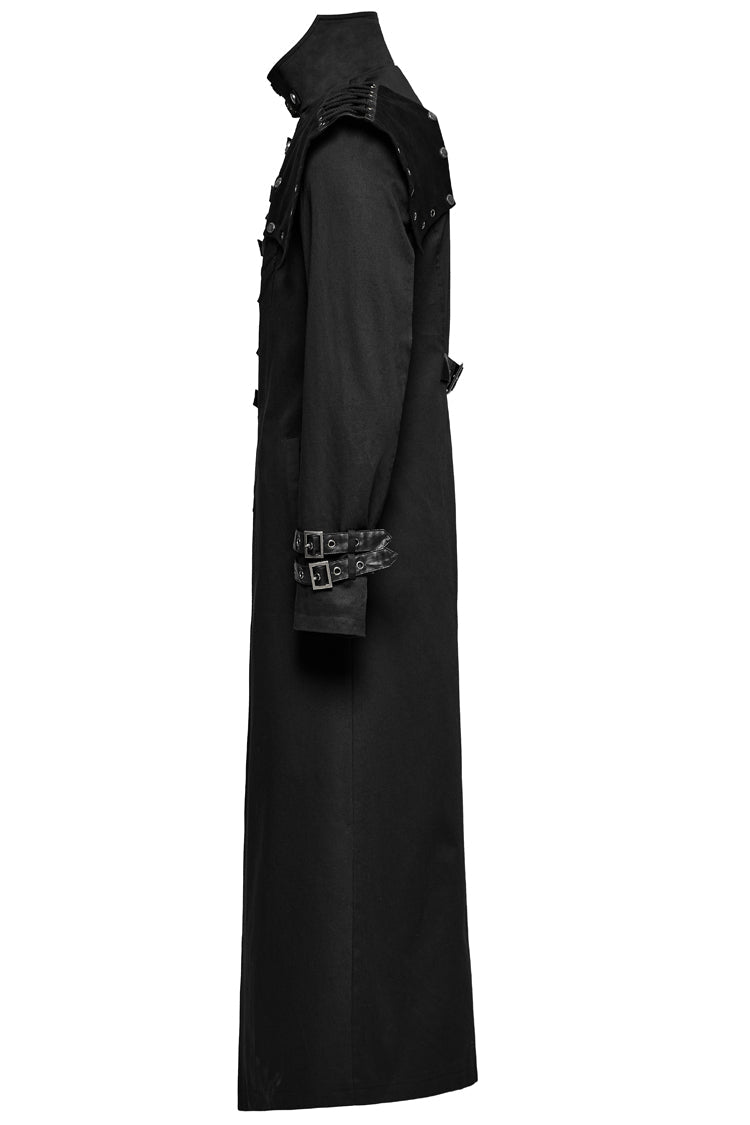 Black Stand Collar Slim Detachable Shoulder Pad Men's Gothic Coat - Product - 7