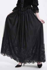 Black Stitching Floral Mesh Women's Gothic Skirt - Product - 4