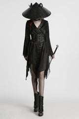 Black Long Sleeves Stitching Lace Irregular Women's Gothic Dress - Product - 4