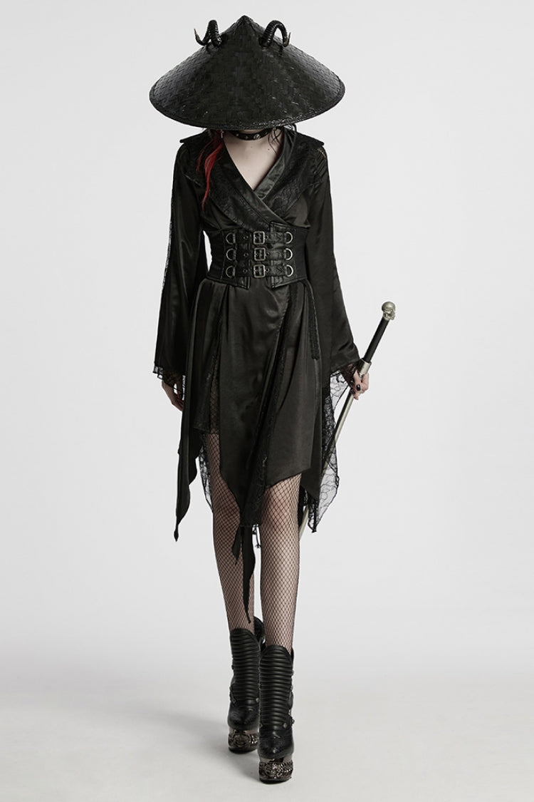 Black Long Sleeves Stitching Lace Irregular Women's Gothic Dress - Product - 4
