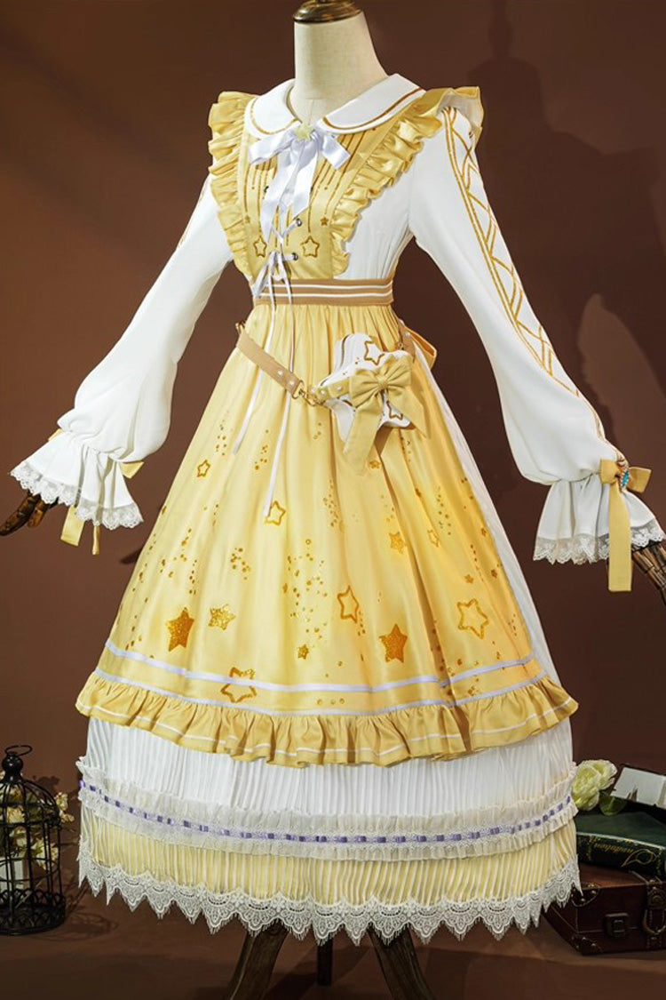 Yellow [Identity V Toy Merchant Glimmer Within Reach] Triple-Layered Print Ruffle Bowknot Classic Cosplay Lolita Dress Set - Yellow - 1
