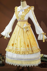 Yellow [Identity V Toy Merchant Glimmer Within Reach] Triple-Layered Print Ruffle Bowknot Classic Cosplay Lolita Dress Set - Yellow - 1