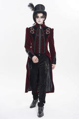 Red Stand Collar Long Sleeves Embroidered Color-Blocked Buckled Zippered Men's Gothic Palace Jacket - Product - 6
