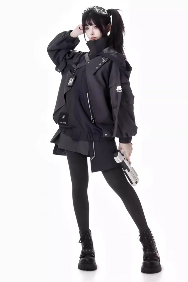 Black [Retrograde Orbit] Long Sleeves Gothic Ouji Lolita Skirt Coat Set - Full-Set - 1