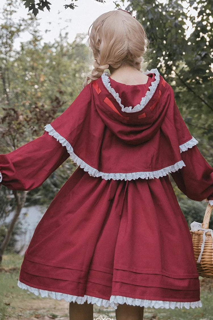 Red Little Red Riding Hood Sleeveless Print Ruffle Bowknot Sweet Princess (Dress Only) detail view 8