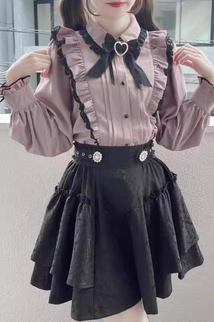 Jacquard Dark Pattern Bowknot Sweet Jirai Kei Japanese Lolita Skirt 3 Colors - Product - 2