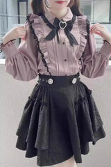 Jacquard Dark Pattern Bowknot Sweet Jirai Kei Japanese Lolita Skirt 3 Colors - Product - 2