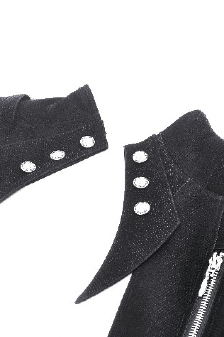 Black Long Sleeves Spliced Lace-Up Women's Gothic High Low Faux Leather Long Tail Jacket - Product - 13