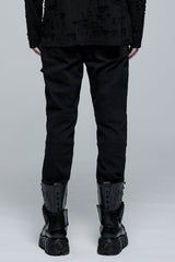Black Faux Leather Stitching Metal Buttonhole Men's Steampunk Pants - Product - 3