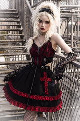 Black/Red Elemental Judgment Day Red Cross Ruffle Gothic Lolita Jsk Dress - Product - 3