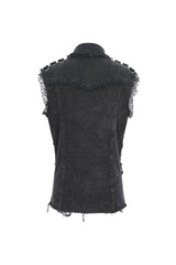 Black Lapel Collar Studded Slim Men's Punk Vest - Product - 7