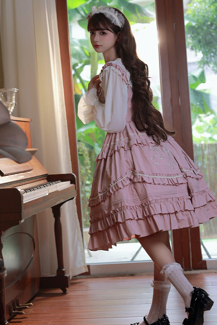 Pink Pastoral Style Double-Layered Ruffle Embroidery Sweet Lolita Jsk Dress - Product - 3
