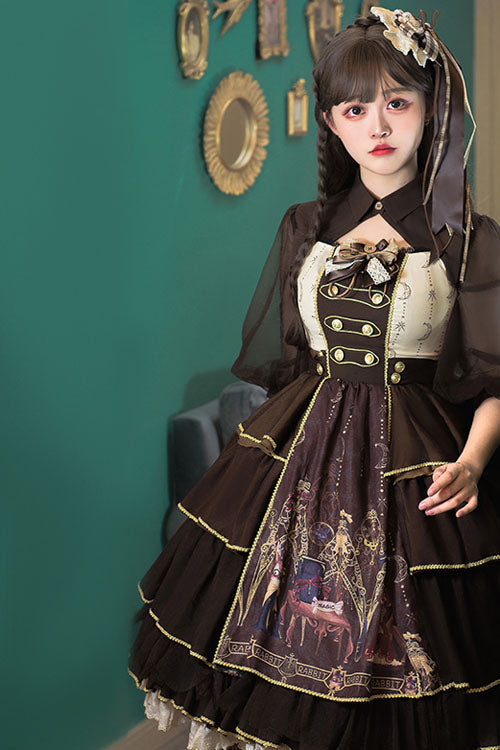 Dark Brown Japanese Country Style Alchemist Theme Bowknot Multi-Layer Ruffled Classic Lolita JSK Dress - Product - 3